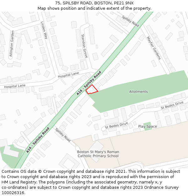 75, SPILSBY ROAD, BOSTON, PE21 9NX: Location map and indicative extent of plot