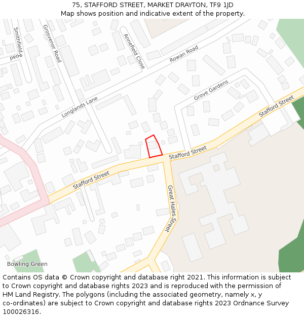 75, STAFFORD STREET, MARKET DRAYTON, TF9 1JD: Location map and indicative extent of plot