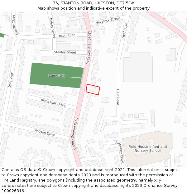 75, STANTON ROAD, ILKESTON, DE7 5FW: Location map and indicative extent of plot