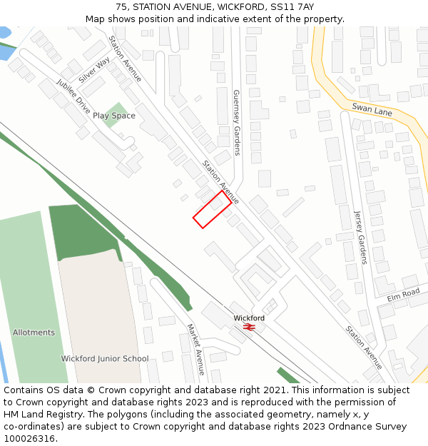 75, STATION AVENUE, WICKFORD, SS11 7AY: Location map and indicative extent of plot