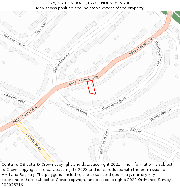 75, STATION ROAD, HARPENDEN, AL5 4RL: Location map and indicative extent of plot