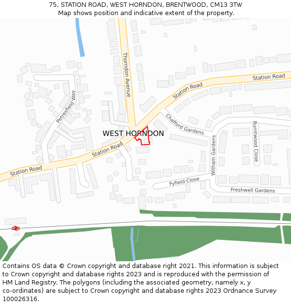 75, STATION ROAD, WEST HORNDON, BRENTWOOD, CM13 3TW: Location map and indicative extent of plot