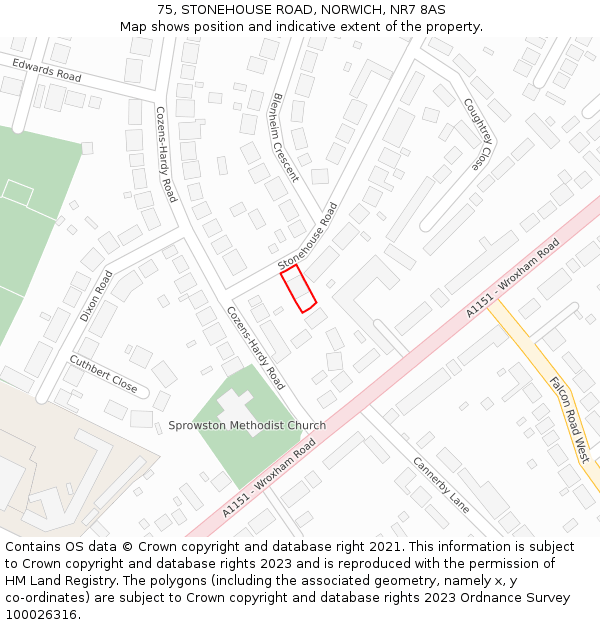 75, STONEHOUSE ROAD, NORWICH, NR7 8AS: Location map and indicative extent of plot