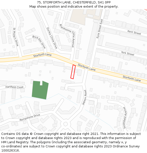 75, STORFORTH LANE, CHESTERFIELD, S41 0PP: Location map and indicative extent of plot