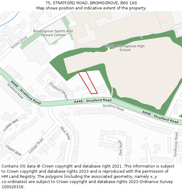75, STRATFORD ROAD, BROMSGROVE, B60 1AS: Location map and indicative extent of plot
