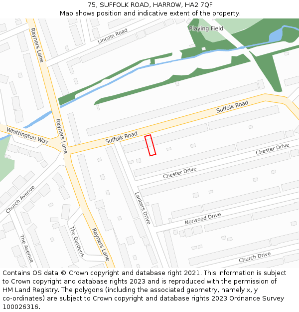 75, SUFFOLK ROAD, HARROW, HA2 7QF: Location map and indicative extent of plot