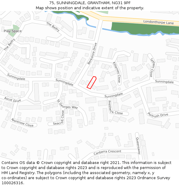 75, SUNNINGDALE, GRANTHAM, NG31 9PF: Location map and indicative extent of plot