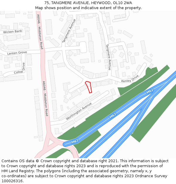 75, TANGMERE AVENUE, HEYWOOD, OL10 2WA: Location map and indicative extent of plot