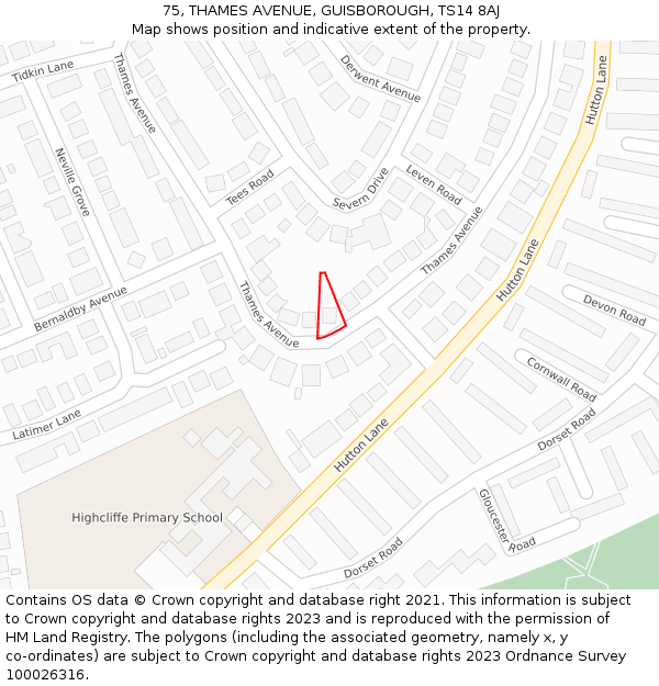 75, THAMES AVENUE, GUISBOROUGH, TS14 8AJ: Location map and indicative extent of plot