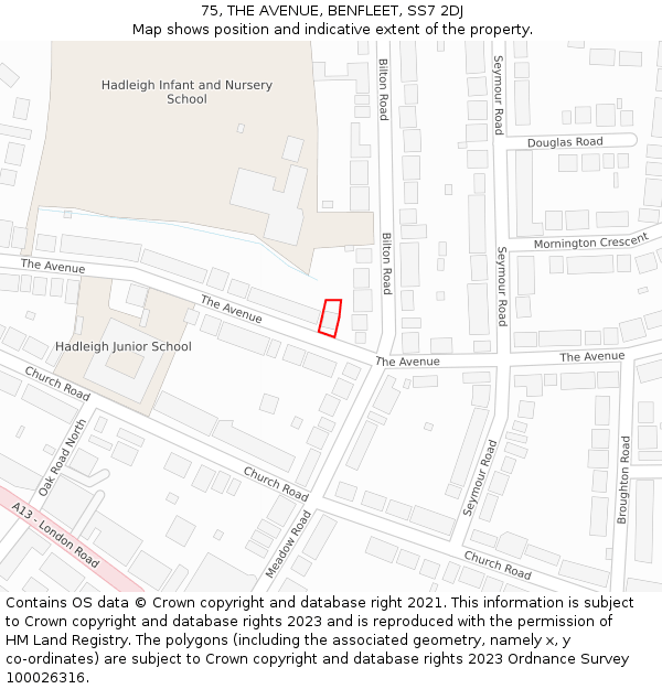 75, THE AVENUE, BENFLEET, SS7 2DJ: Location map and indicative extent of plot