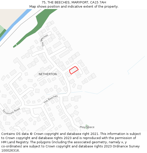 75, THE BEECHES, MARYPORT, CA15 7AH: Location map and indicative extent of plot