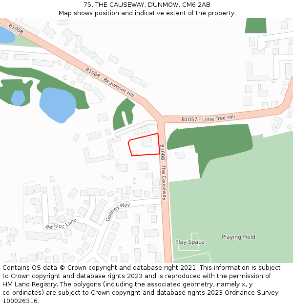 75, THE CAUSEWAY, DUNMOW, CM6 2AB: Location map and indicative extent of plot