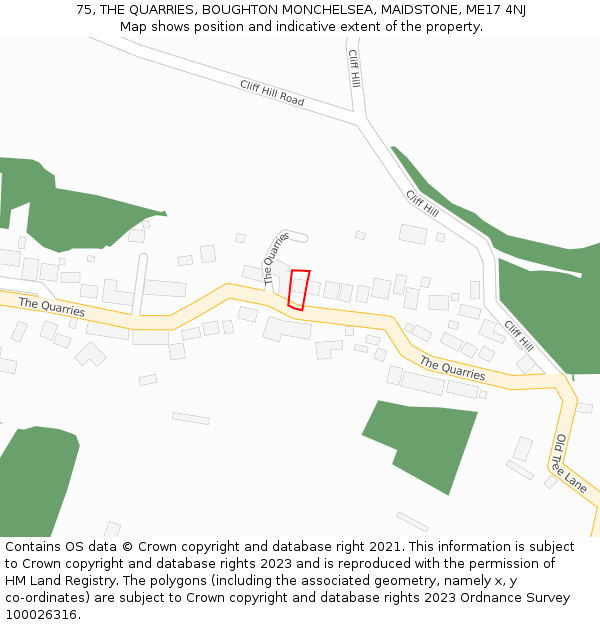 75, THE QUARRIES, BOUGHTON MONCHELSEA, MAIDSTONE, ME17 4NJ: Location map and indicative extent of plot