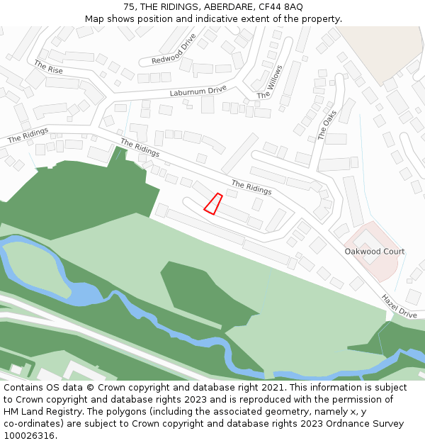 75, THE RIDINGS, ABERDARE, CF44 8AQ: Location map and indicative extent of plot