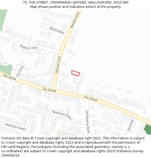 75, THE STREET, CROWMARSH GIFFORD, WALLINGFORD, OX10 8EF: Location map and indicative extent of plot