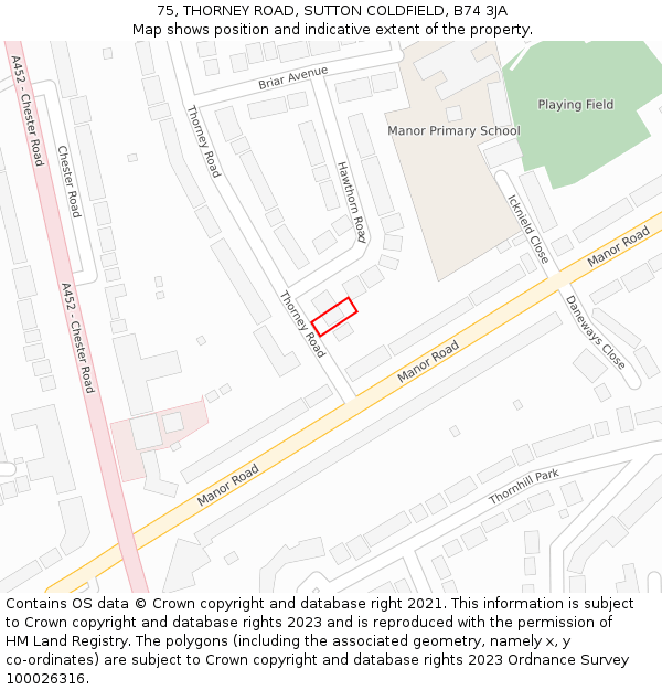 75, THORNEY ROAD, SUTTON COLDFIELD, B74 3JA: Location map and indicative extent of plot