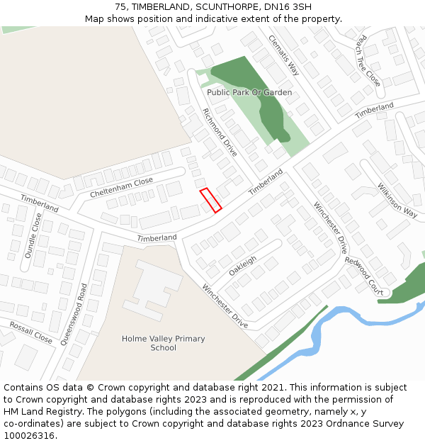 75, TIMBERLAND, SCUNTHORPE, DN16 3SH: Location map and indicative extent of plot