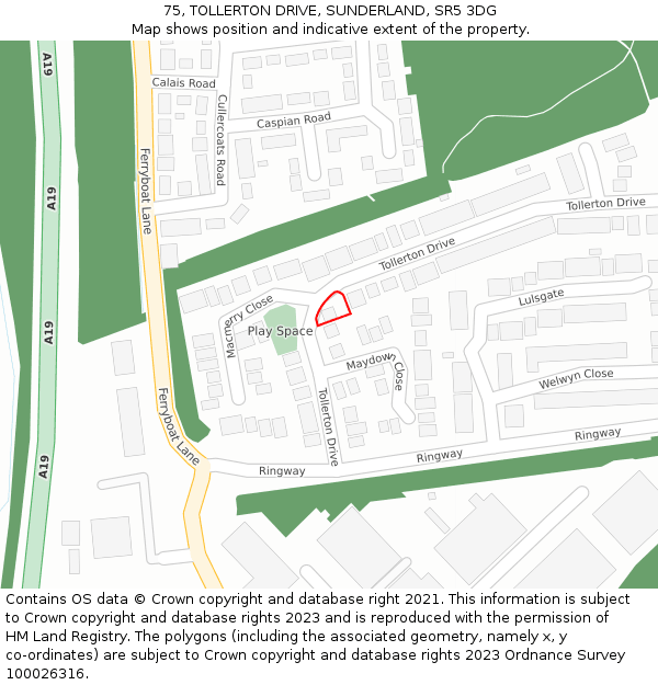 75, TOLLERTON DRIVE, SUNDERLAND, SR5 3DG: Location map and indicative extent of plot