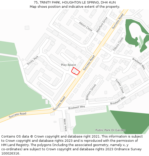 75, TRINITY PARK, HOUGHTON LE SPRING, DH4 4UN: Location map and indicative extent of plot