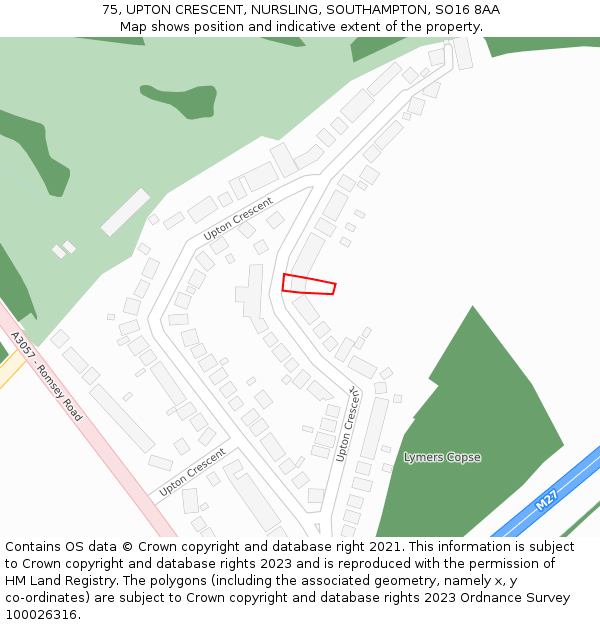 75, UPTON CRESCENT, NURSLING, SOUTHAMPTON, SO16 8AA: Location map and indicative extent of plot