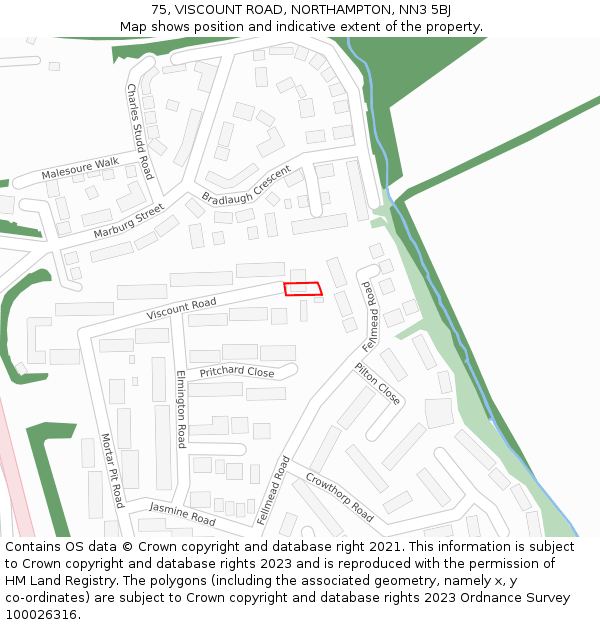 75, VISCOUNT ROAD, NORTHAMPTON, NN3 5BJ: Location map and indicative extent of plot