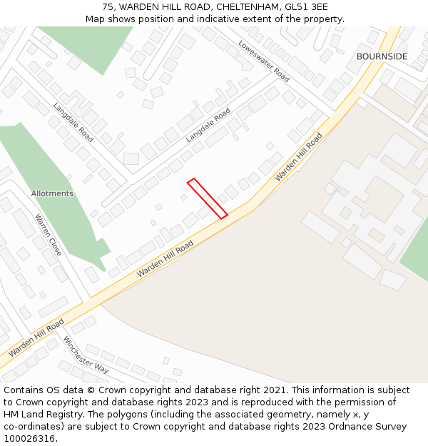 75, WARDEN HILL ROAD, CHELTENHAM, GL51 3EE: Location map and indicative extent of plot