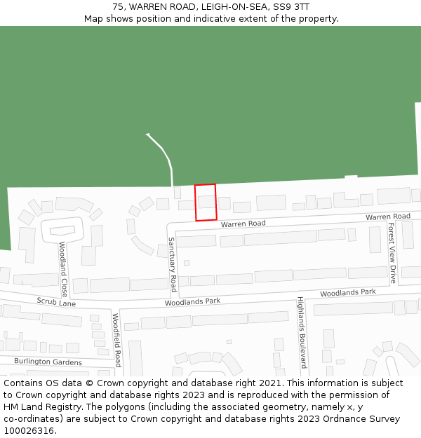 75, WARREN ROAD, LEIGH-ON-SEA, SS9 3TT: Location map and indicative extent of plot