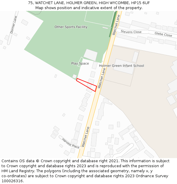 75, WATCHET LANE, HOLMER GREEN, HIGH WYCOMBE, HP15 6UF: Location map and indicative extent of plot
