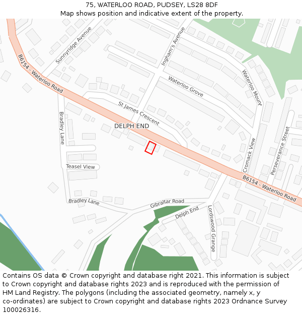 75, WATERLOO ROAD, PUDSEY, LS28 8DF: Location map and indicative extent of plot