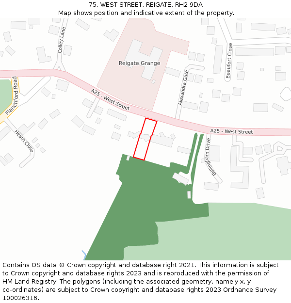 75, WEST STREET, REIGATE, RH2 9DA: Location map and indicative extent of plot