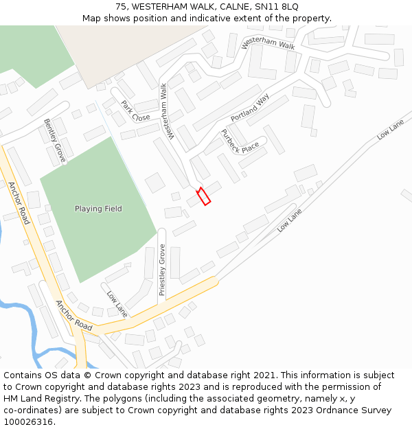 75, WESTERHAM WALK, CALNE, SN11 8LQ: Location map and indicative extent of plot