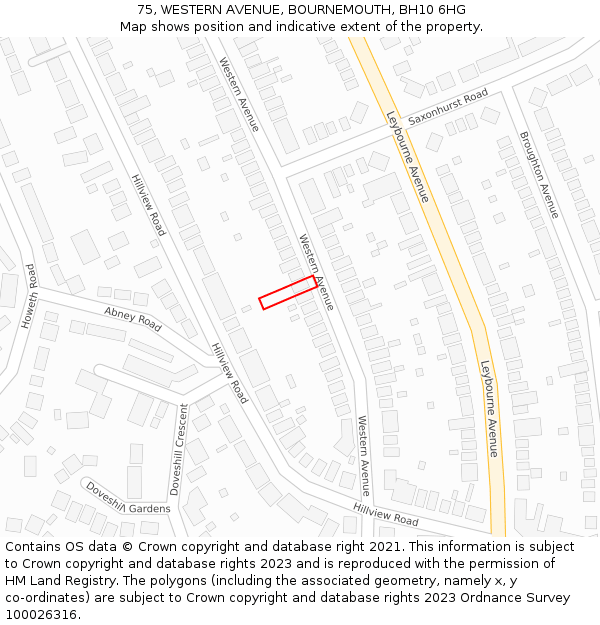 75, WESTERN AVENUE, BOURNEMOUTH, BH10 6HG: Location map and indicative extent of plot