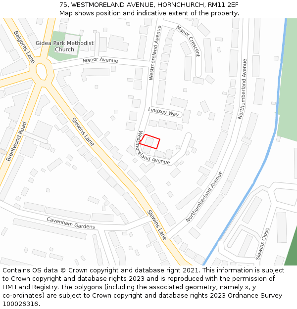 75, WESTMORELAND AVENUE, HORNCHURCH, RM11 2EF: Location map and indicative extent of plot