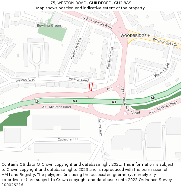 75, WESTON ROAD, GUILDFORD, GU2 8AS: Location map and indicative extent of plot