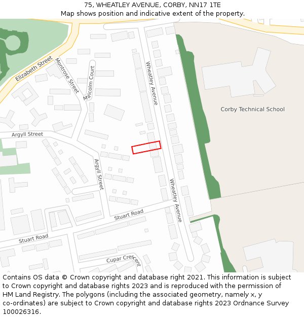 75, WHEATLEY AVENUE, CORBY, NN17 1TE: Location map and indicative extent of plot