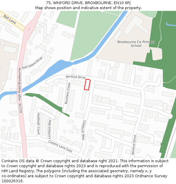 75, WINFORD DRIVE, BROXBOURNE, EN10 6PJ: Location map and indicative extent of plot