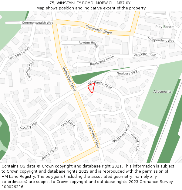75, WINSTANLEY ROAD, NORWICH, NR7 0YH: Location map and indicative extent of plot