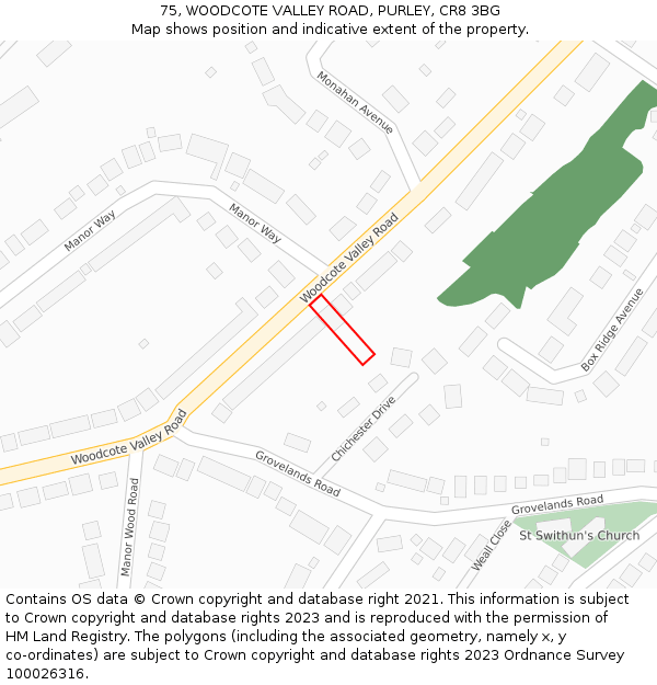 75, WOODCOTE VALLEY ROAD, PURLEY, CR8 3BG: Location map and indicative extent of plot