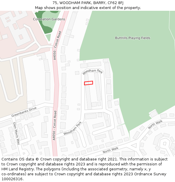 75, WOODHAM PARK, BARRY, CF62 8FJ: Location map and indicative extent of plot