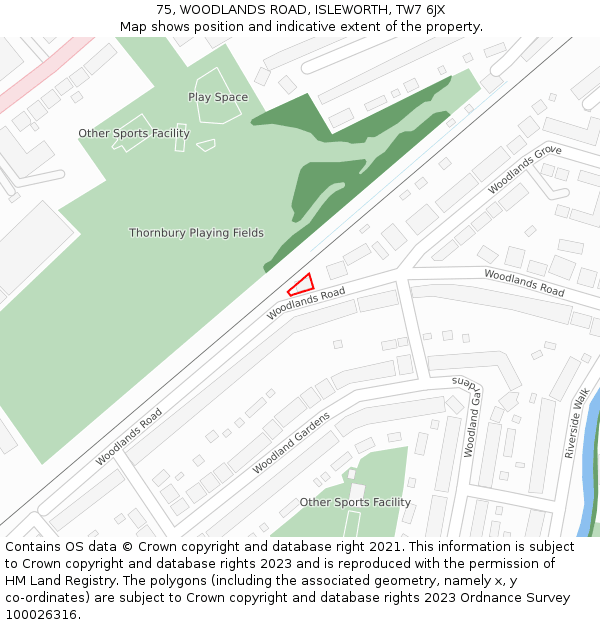 75, WOODLANDS ROAD, ISLEWORTH, TW7 6JX: Location map and indicative extent of plot