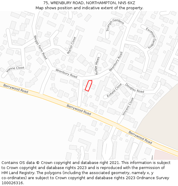75, WRENBURY ROAD, NORTHAMPTON, NN5 6XZ: Location map and indicative extent of plot