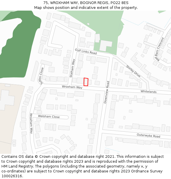 75, WROXHAM WAY, BOGNOR REGIS, PO22 8ES: Location map and indicative extent of plot