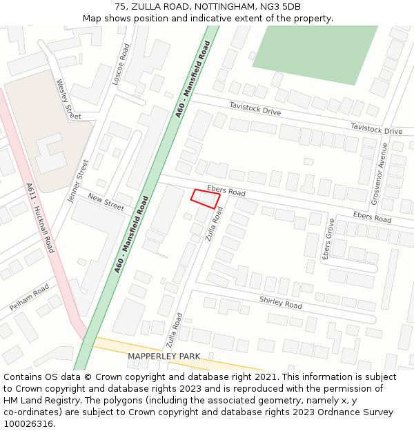 75, ZULLA ROAD, NOTTINGHAM, NG3 5DB: Location map and indicative extent of plot