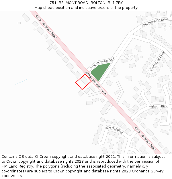 751, BELMONT ROAD, BOLTON, BL1 7BY: Location map and indicative extent of plot