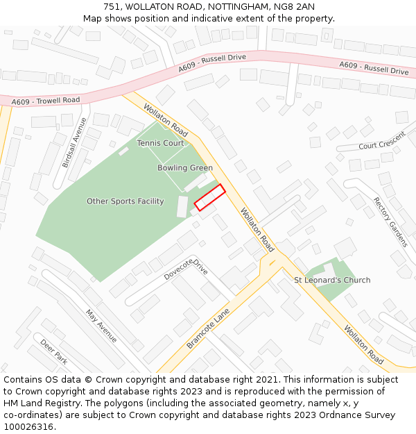 751, WOLLATON ROAD, NOTTINGHAM, NG8 2AN: Location map and indicative extent of plot