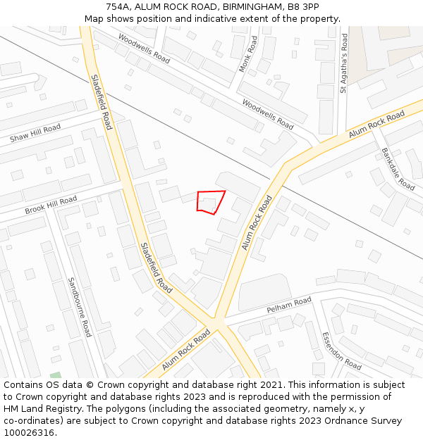 754A, ALUM ROCK ROAD, BIRMINGHAM, B8 3PP: Location map and indicative extent of plot