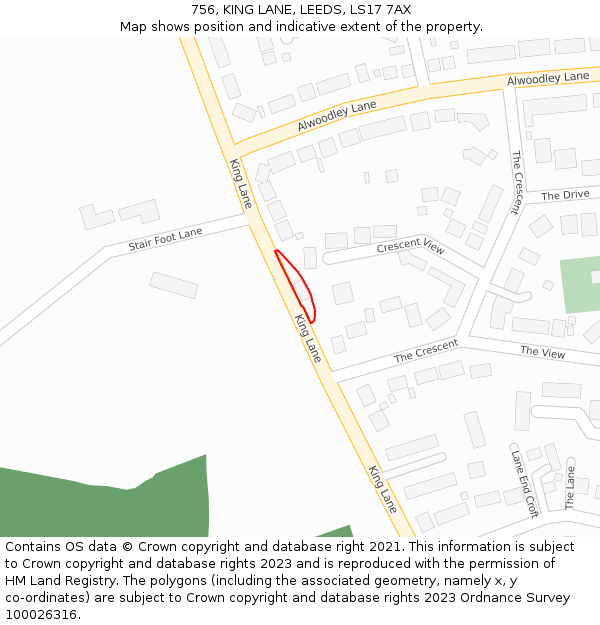 756, KING LANE, LEEDS, LS17 7AX: Location map and indicative extent of plot