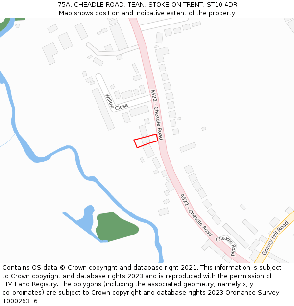 75A, CHEADLE ROAD, TEAN, STOKE-ON-TRENT, ST10 4DR: Location map and indicative extent of plot