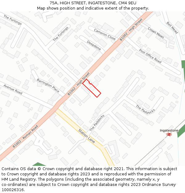 75A, HIGH STREET, INGATESTONE, CM4 9EU: Location map and indicative extent of plot
