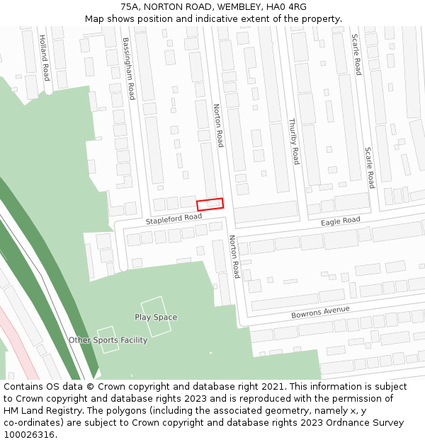 75A, NORTON ROAD, WEMBLEY, HA0 4RG: Location map and indicative extent of plot